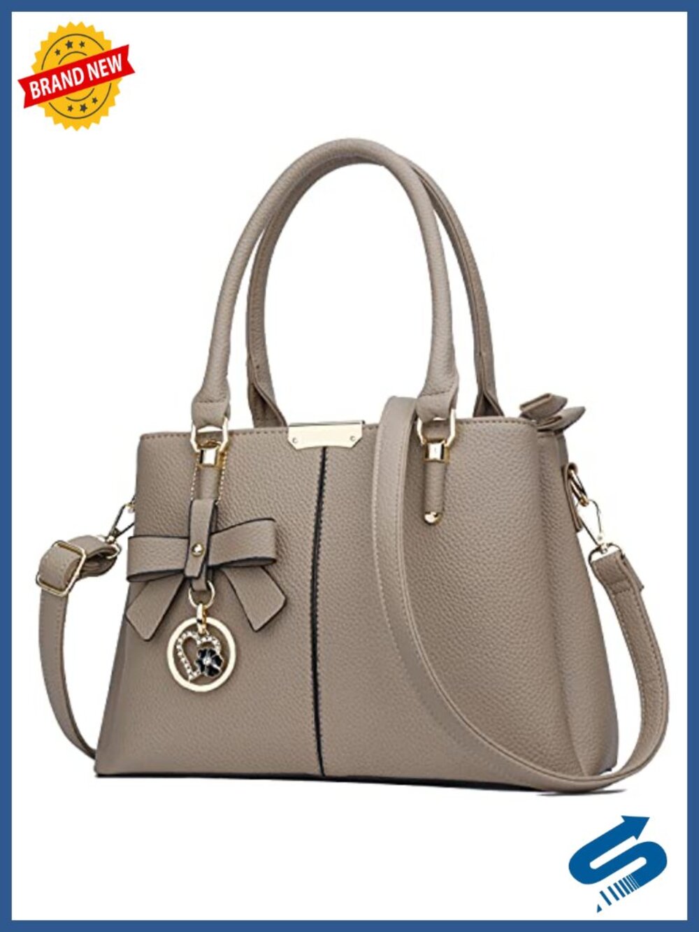 PU Leather Satchel Handbag 3 Compartments Top Handle Shoulder Bag Ladies Purse